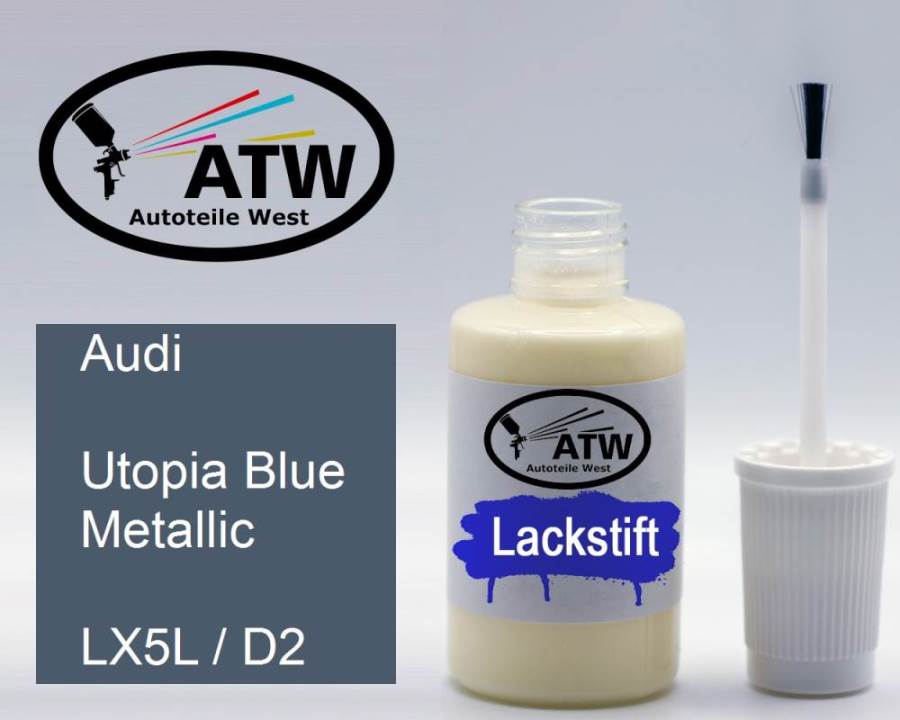 Audi, Utopia Blue Metallic, LX5L / D2: 20ml Lackstift, von ATW Autoteile West.